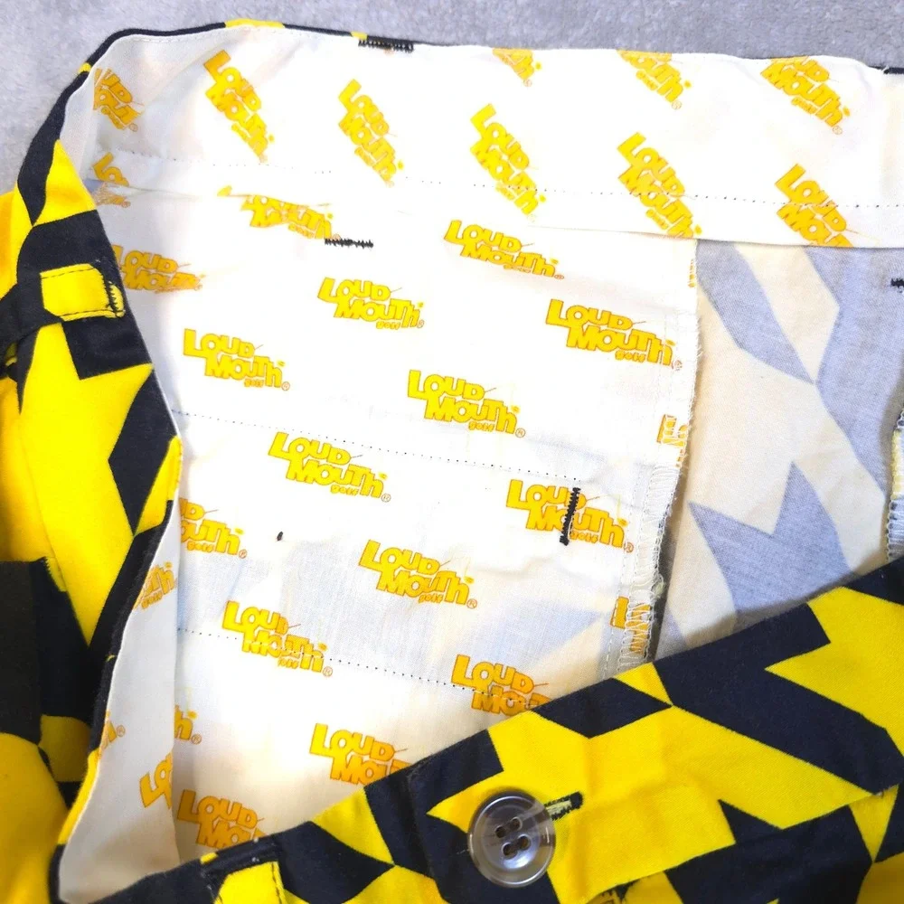 Loudmouth Golf Shorts Mens 42 Yellow Black Houndstooth Pattern Statement Preppy